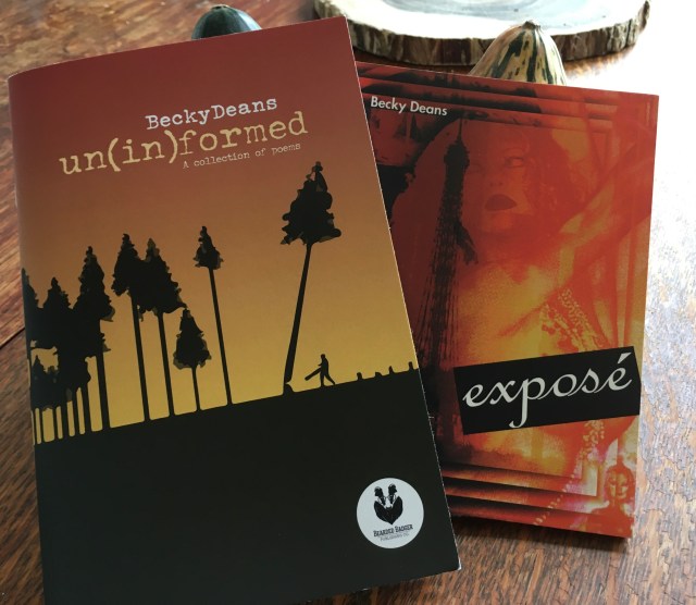 two books, 22 years apart by Becky Deans. On left is un(in)formed on right is expose